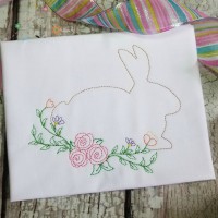 Vintage Easter Bunny with Flowers Machine Embroidery Design
